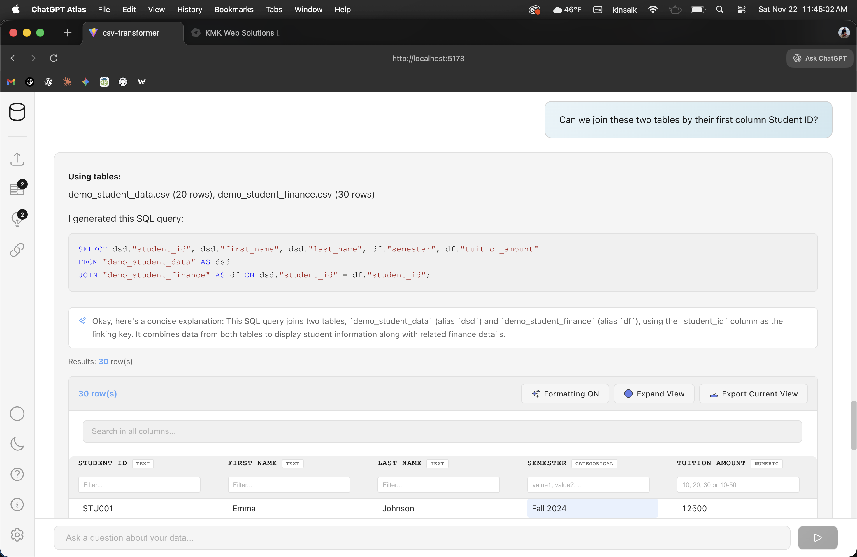 CSV Transformer - Join query results